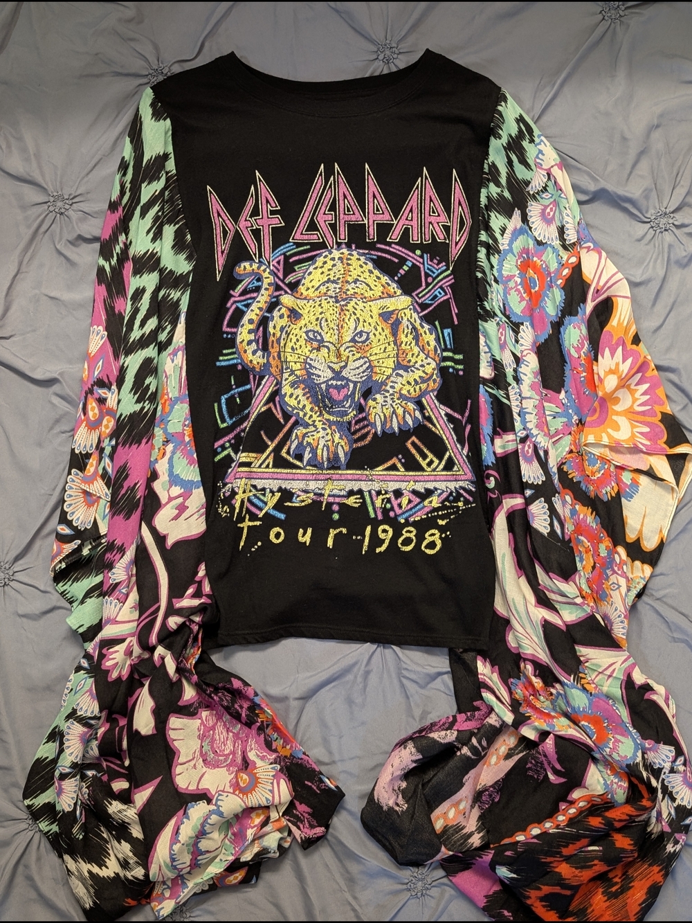 Def Leppard Band Tee with Colorful Kimono Poncho - Custom Handmade